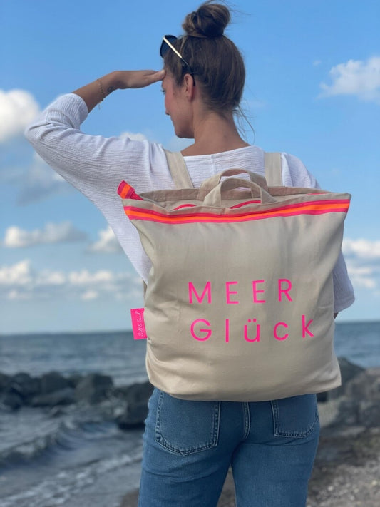 Canvas Rucksack Damen l Beige MEER Glück