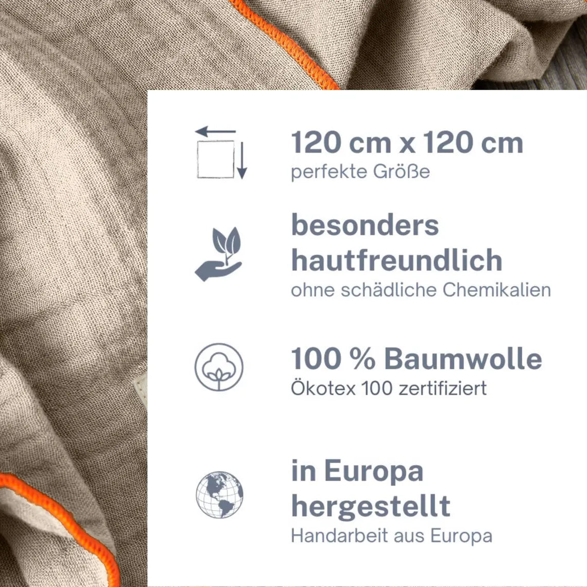 Musselin Tuch Damen l Beige mit Neon Orange