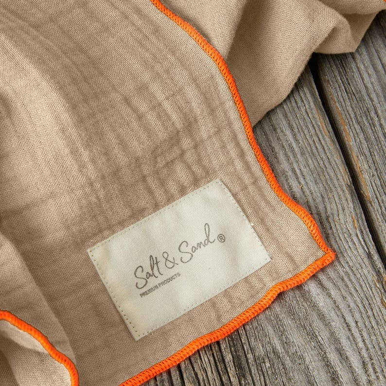 Musselin Schal Damen l Beige mit Neon Orange