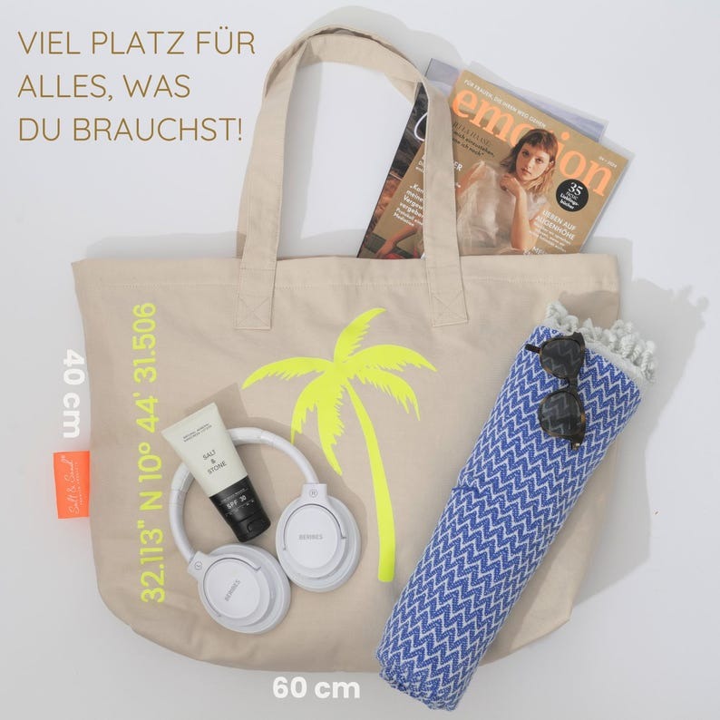 XL Canvas Shopper Strandtasche beige Palme