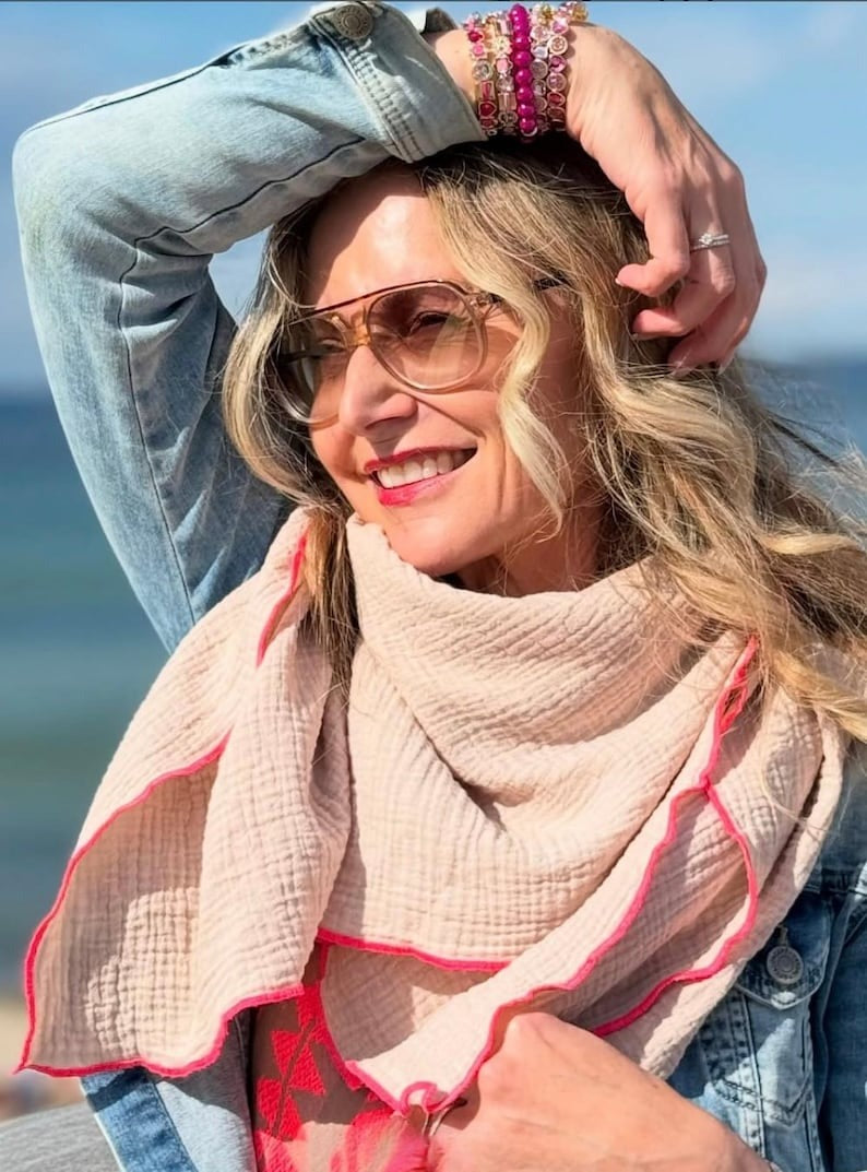 Musselin Tuch Damen l Beige mit Pink
