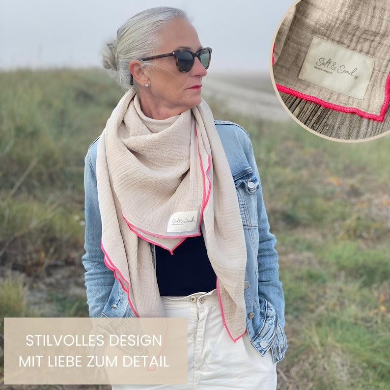 Musselin Tuch Damen l Beige mit Pink