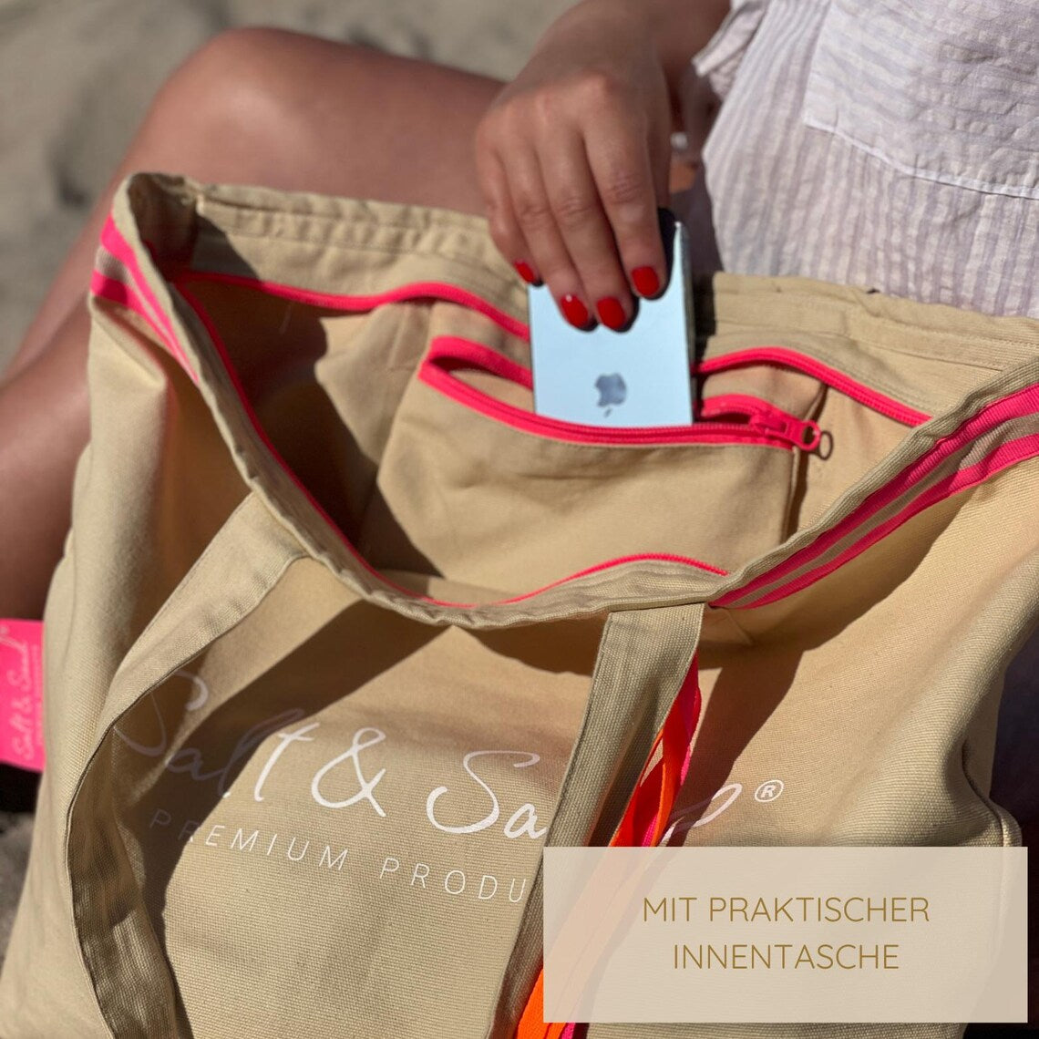 Canvas Shopper Tasche beige Iced Matcha Latte