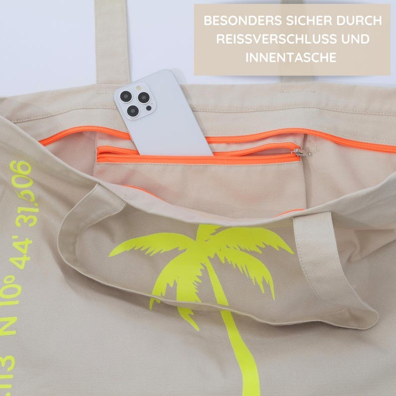XL Canvas Shopper Strandtasche beige Palme