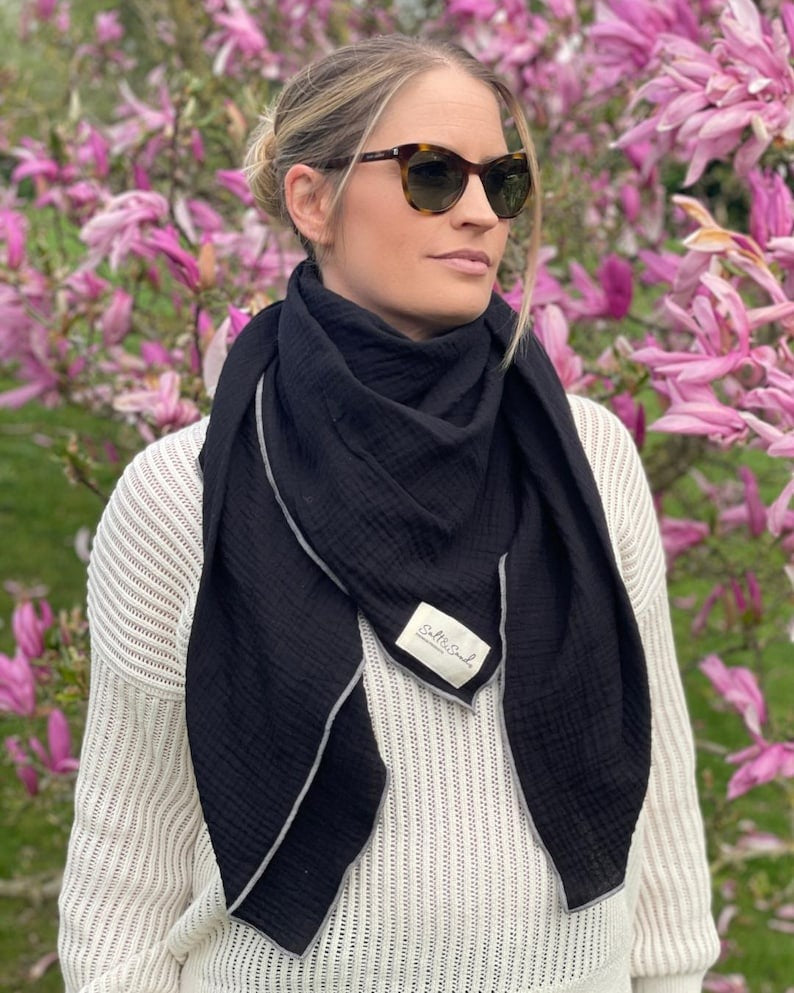 Musselin Tuch Damen l Schwarz mit Grau