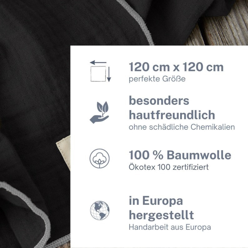 Musselin Tuch Damen l Schwarz mit Grau