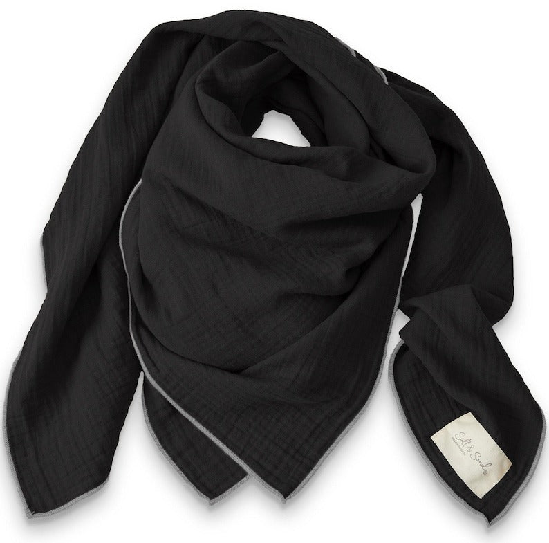 Musselin Tuch Damen l Schwarz mit Grau