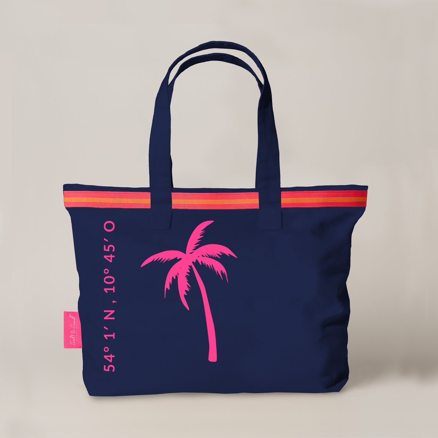 XL Canvas Shopper Strandtasche blau pinke Palme