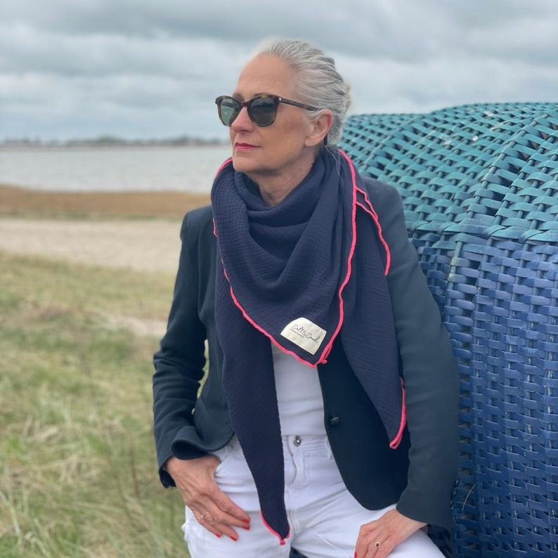 Musselin Tuch Damen l Blau mit Pink