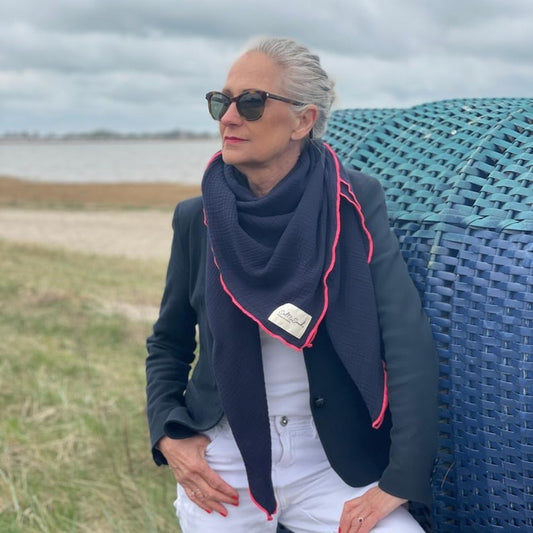 Musselin Tuch Damen l Blau mit Pink