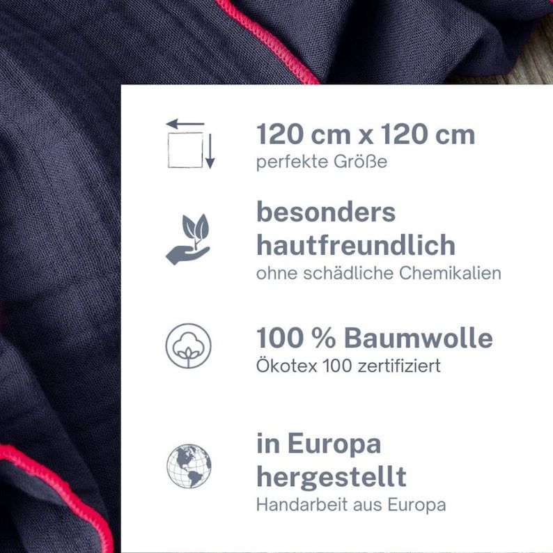 Musselin Tuch Damen l Blau mit Pink