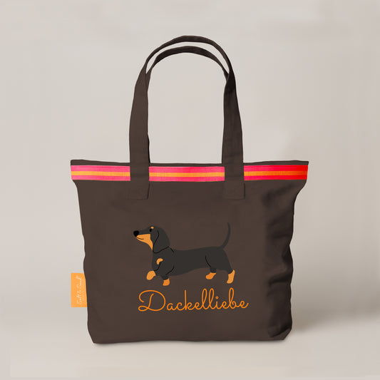 Canvas Shopper Tasche braun Dackelliebe