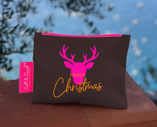 Kosmetiktasche aus Baumwoll Canvas l Brown Merry Christmas