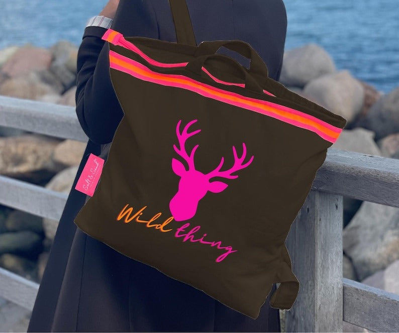 Canvas Rucksack Damen l braun Hirsch Wild Thing