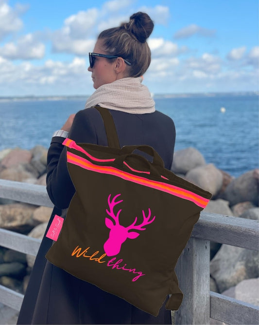 Canvas Rucksack Damen l braun Hirsch Wild Thing