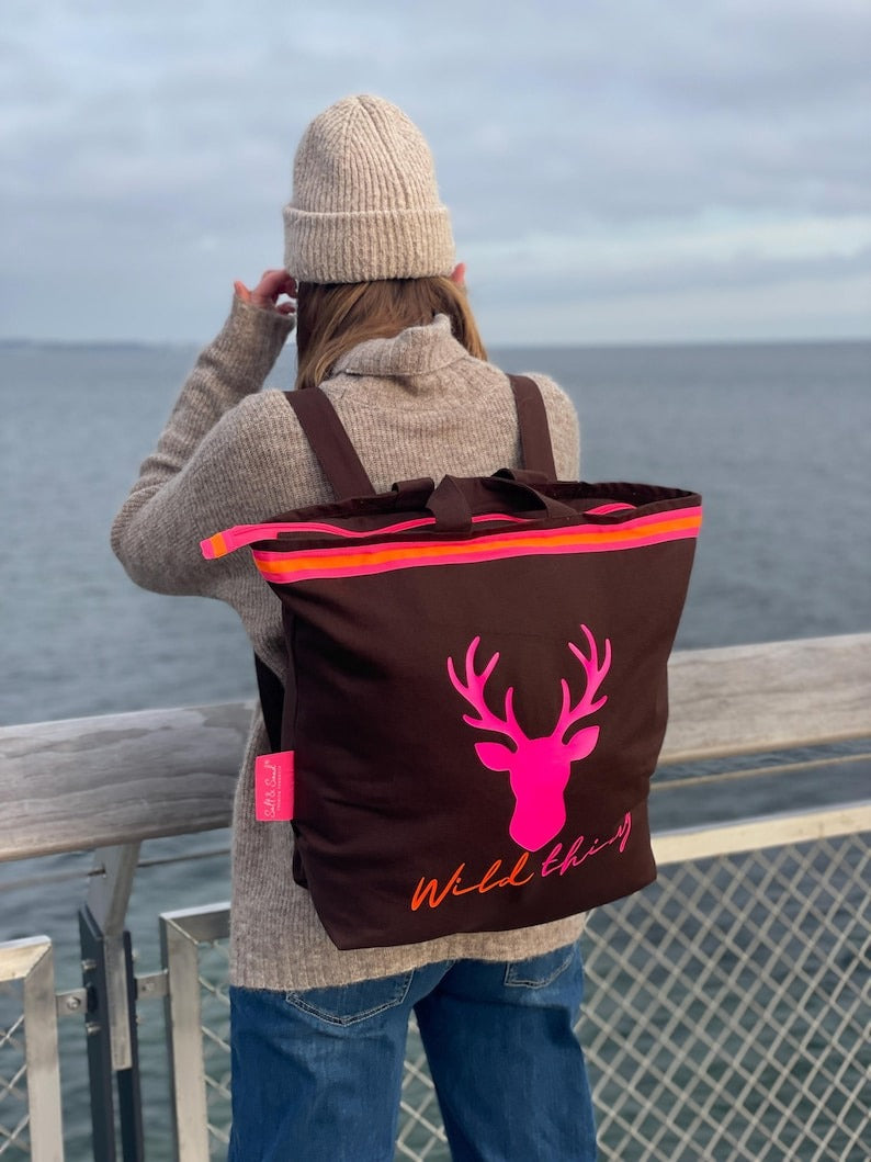 Canvas Rucksack Damen l braun Hirsch Wild Thing