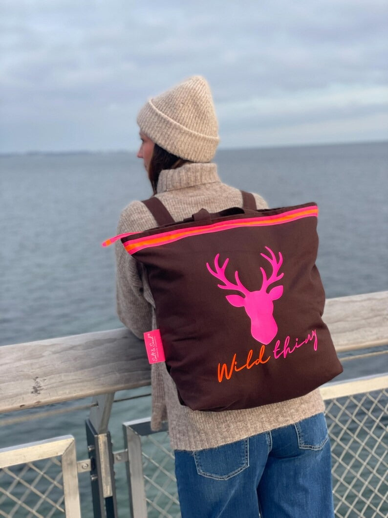 Canvas Rucksack Damen l braun Hirsch Wild Thing