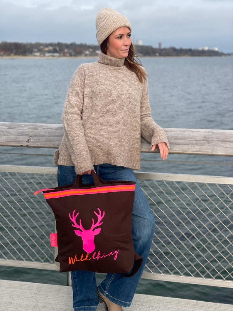 Canvas Rucksack Damen l braun Hirsch Wild Thing