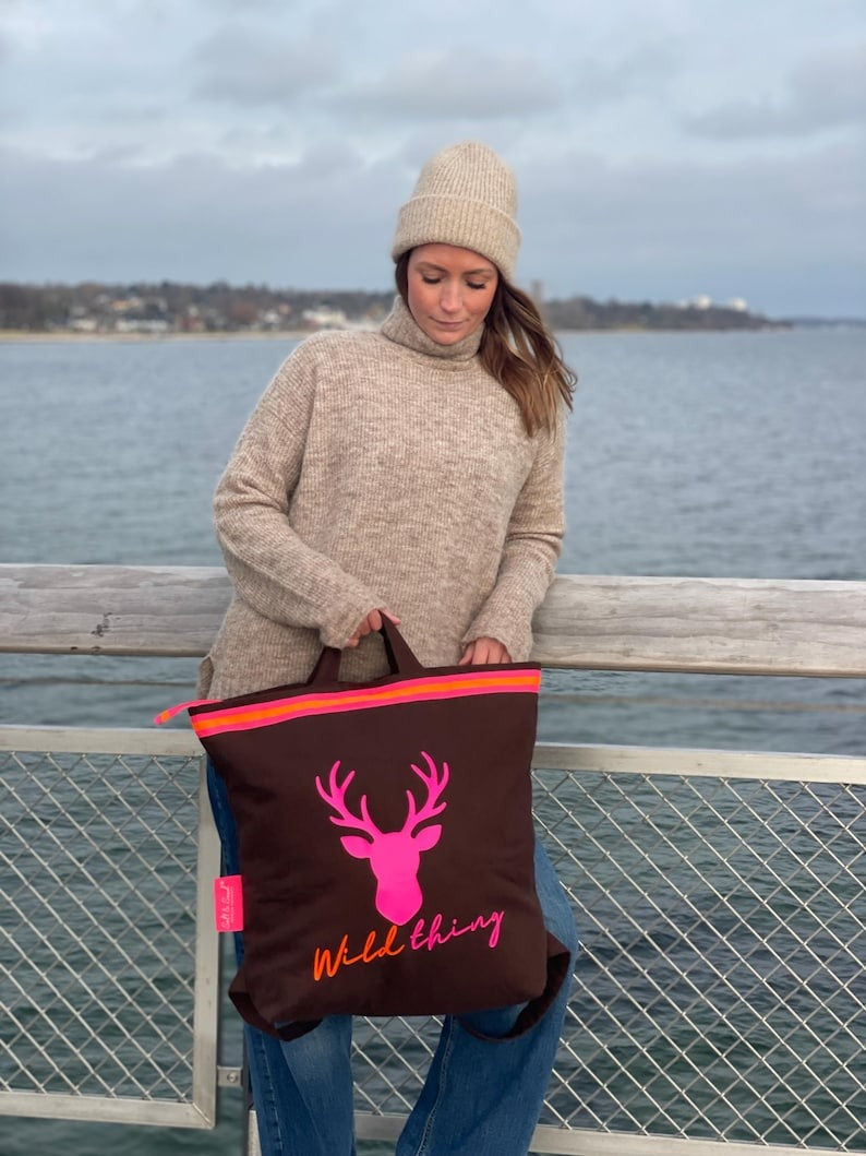 Canvas Rucksack Damen l braun Hirsch Wild Thing