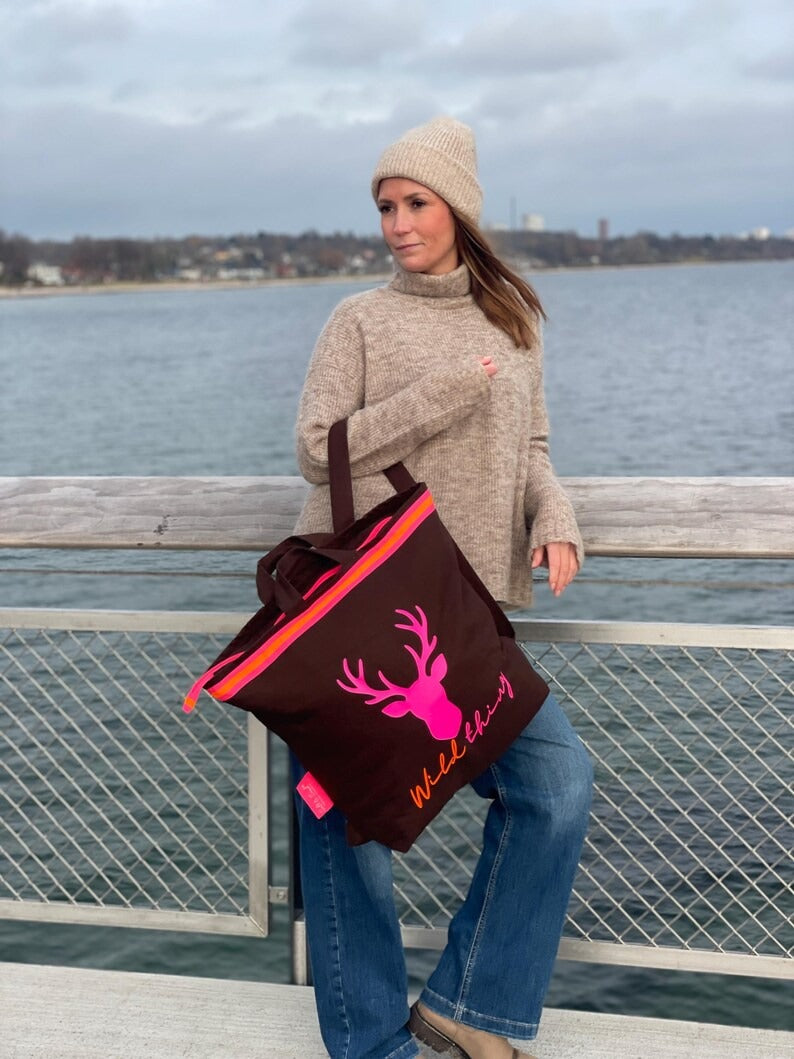 Canvas Rucksack Damen l braun Hirsch Wild Thing