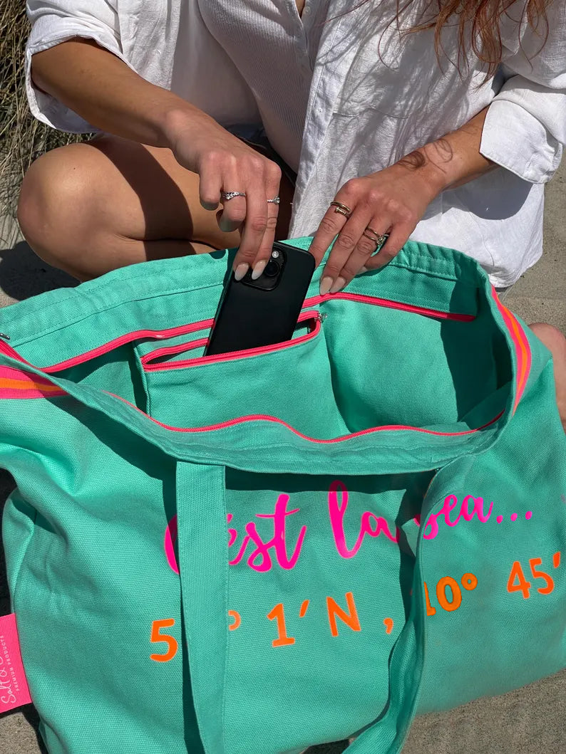 XL Canvas Shopper Strandtasche türkis Cest la sea