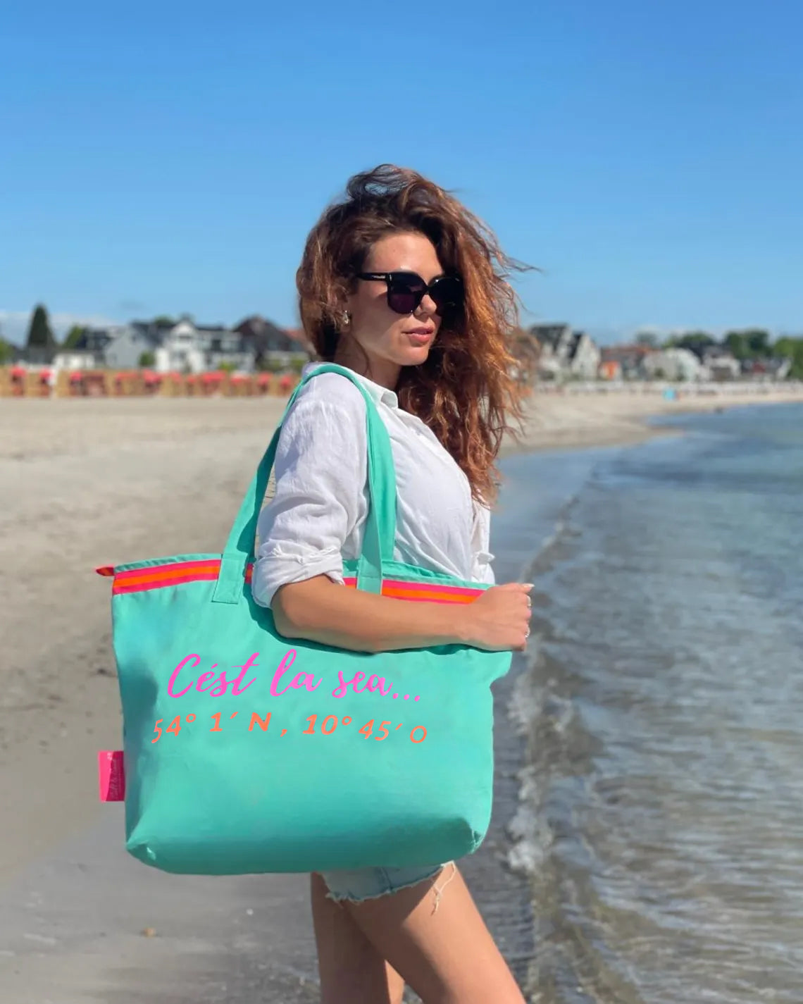 XL Canvas Shopper Strandtasche türkis Cest la sea
