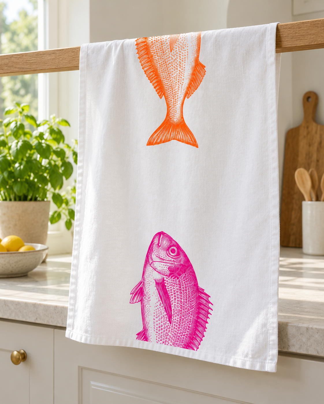Geschirrtuch 2 Fische – Maritime Vibes in Neonfarben