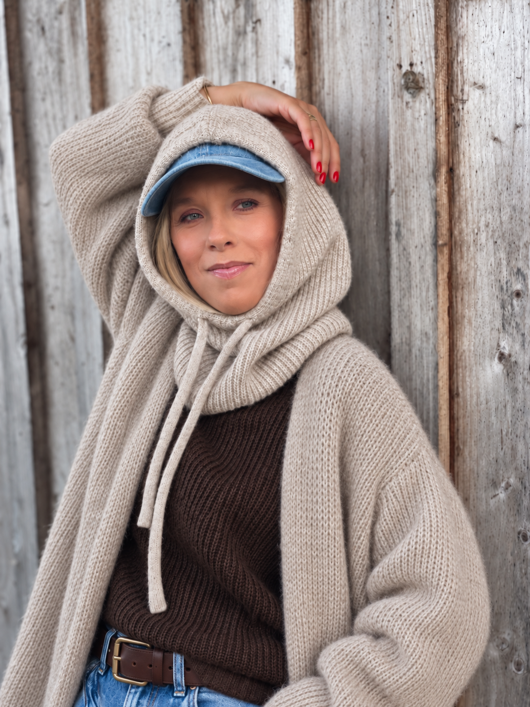 Balaclava Kapuzenmütze mit Schal – Beige