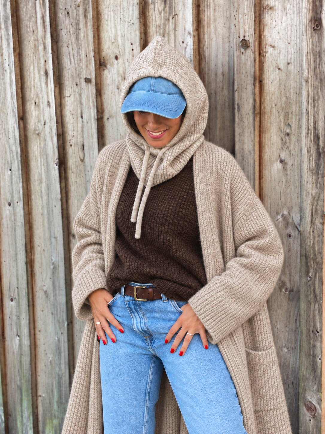 Balaclava Kapuzenmütze mit Schal – Beige