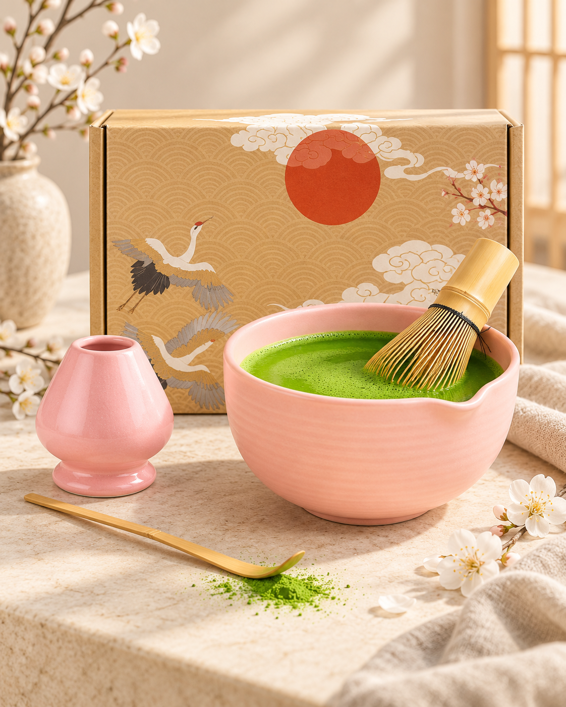 Matcha Set Camellia Pink – 4-teilig mit Schale, Besen & Zubehör