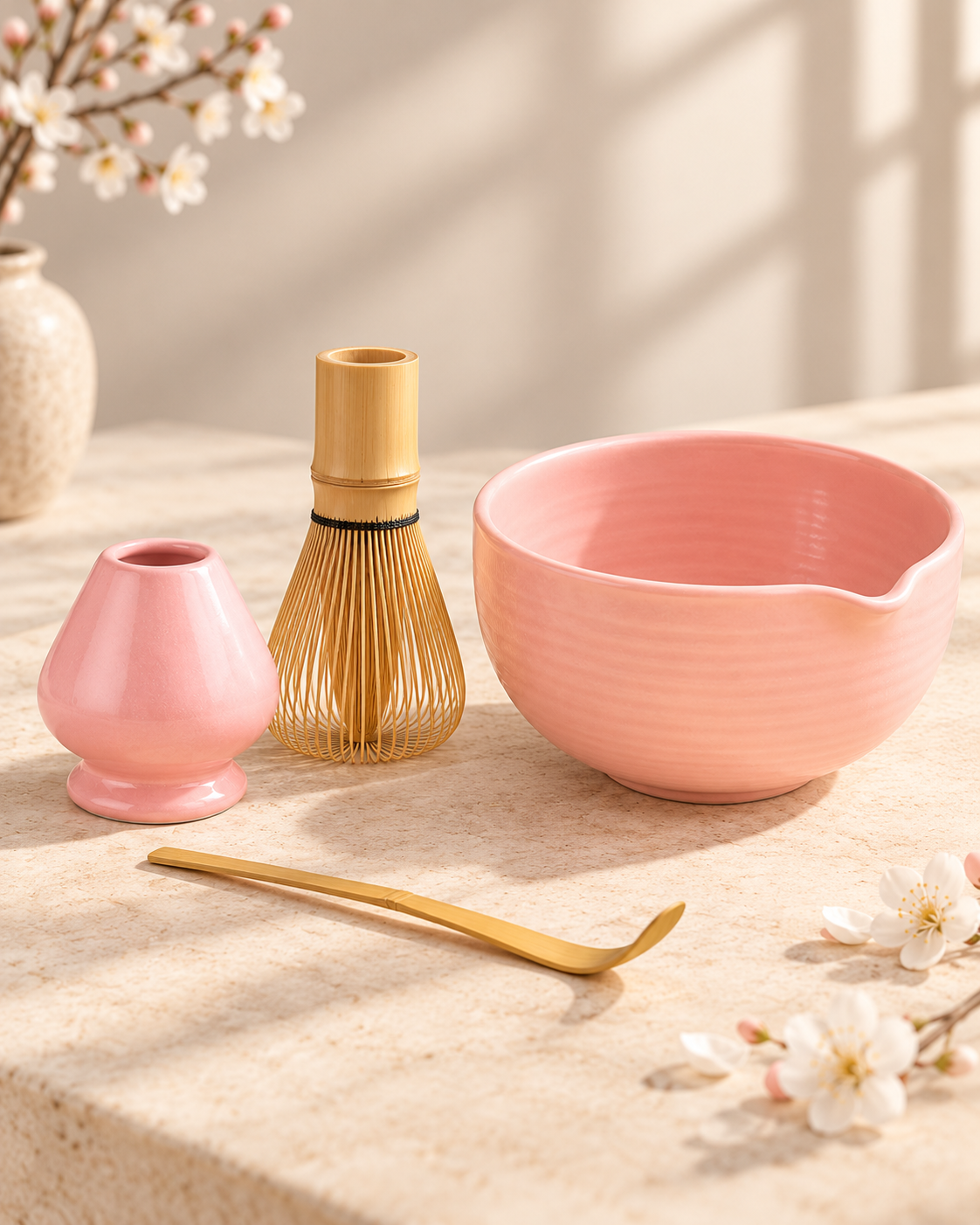 Matcha Set Camellia Pink – 4-teilig mit Schale, Besen & Zubehör