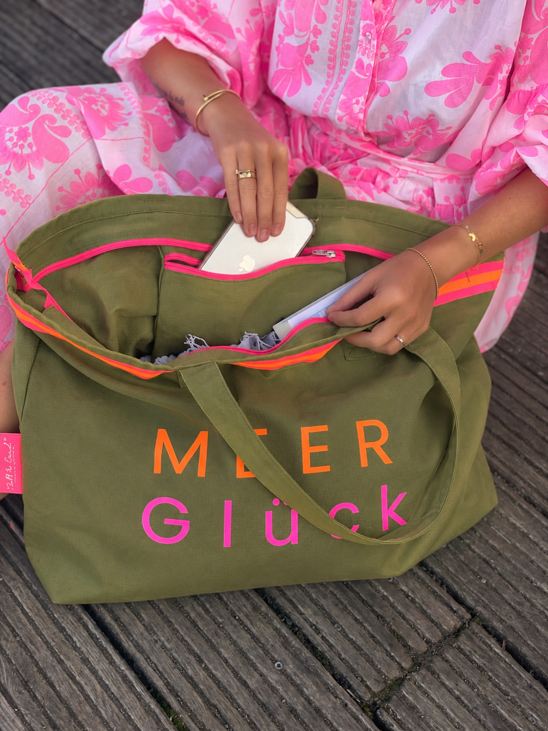 XL Canvas Shopper Strandtasche oliv MEER Glück