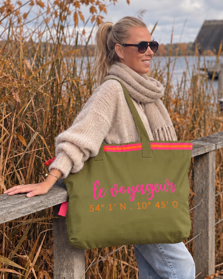 XL Canvas Shopper Strandtasche oliv Le Voyageur