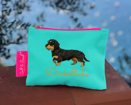 Kosmetiktasche aus Baumwoll Canvas l türkis Dackelliebe Rauhaardackel