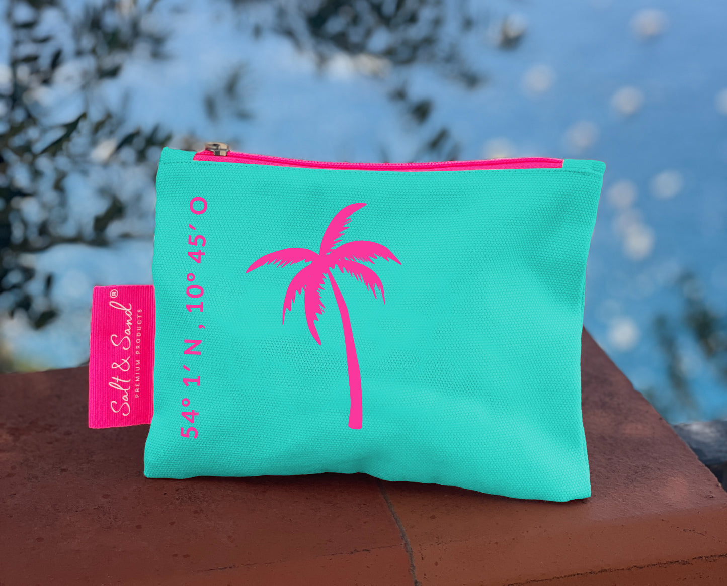 Kosmetiktasche aus Baumwoll Canvas l Türkis Palme