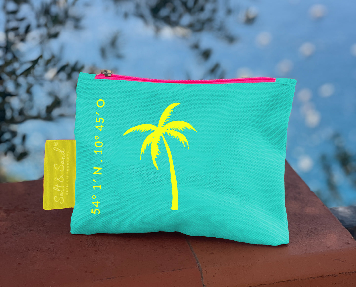 Kosmetiktasche aus Baumwoll Canvas l Türkis Palme