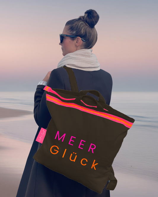 Canvas Rucksack Damen l braun MEER Glück
