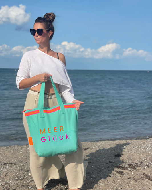 Canvas Shopper Tasche türkis MEER Glück
