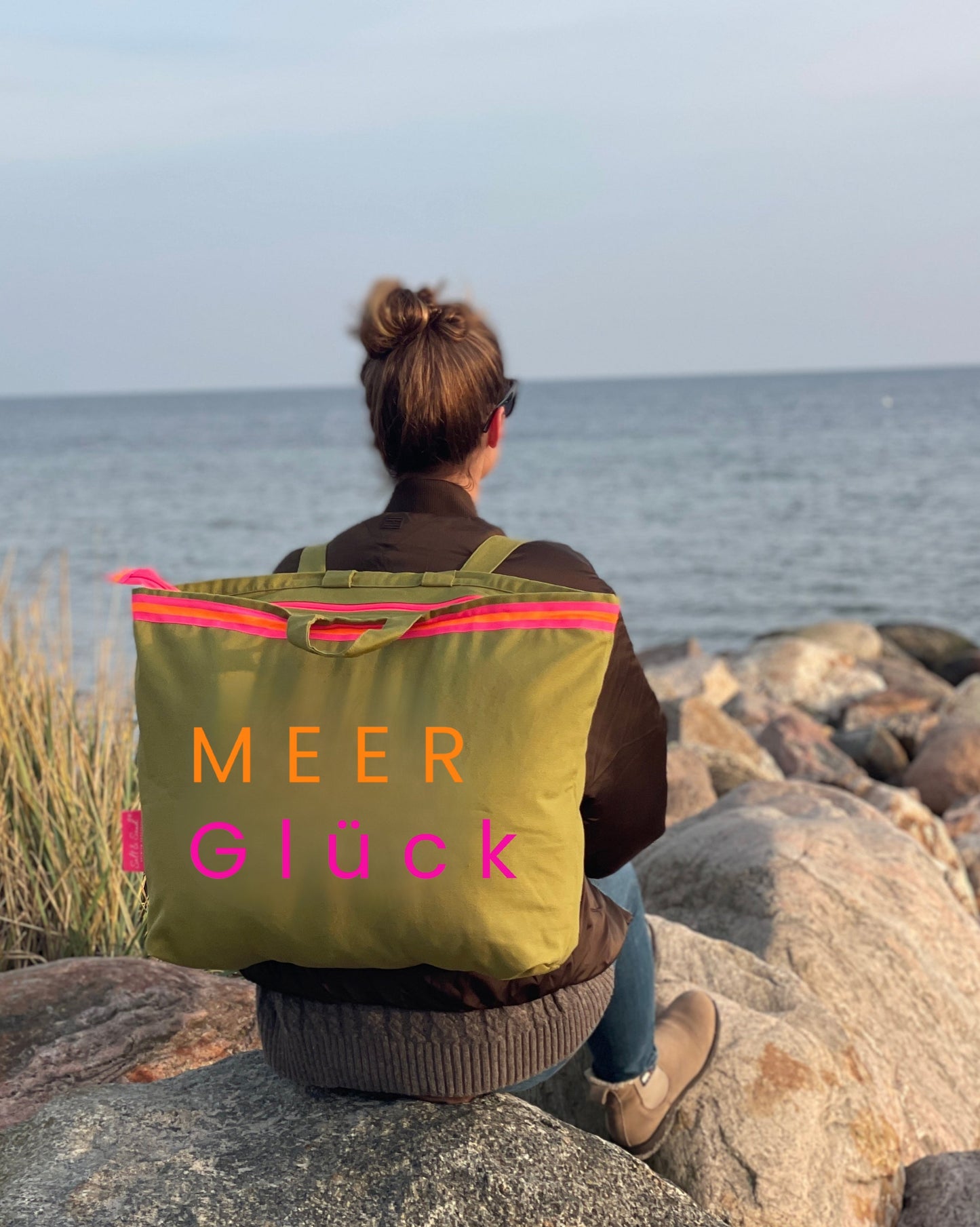 XL Canvas Rucksack Damen l oliv MEER Glück