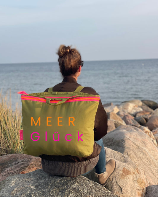 XL Canvas Rucksack Damen l oliv MEER Glück