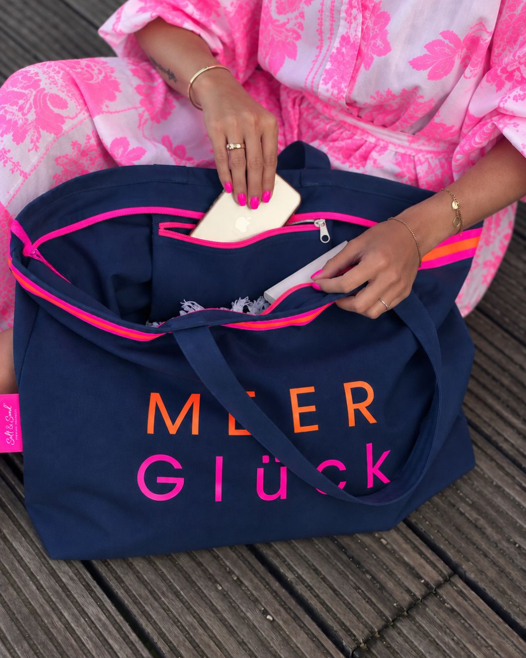 XL Canvas Shopper Strandtasche blau MEER Glück