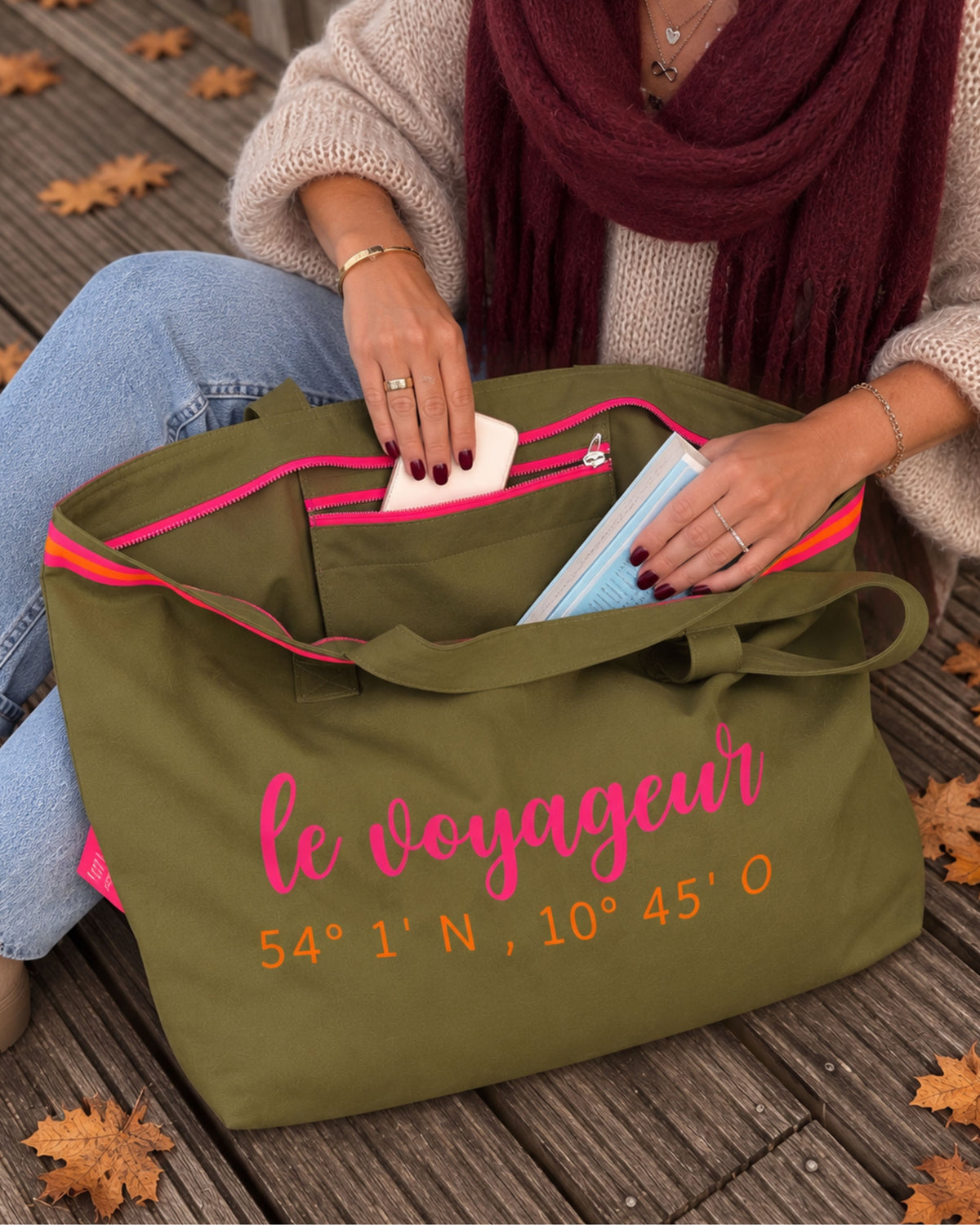 XL Canvas Shopper Strandtasche oliv Le Voyageur
