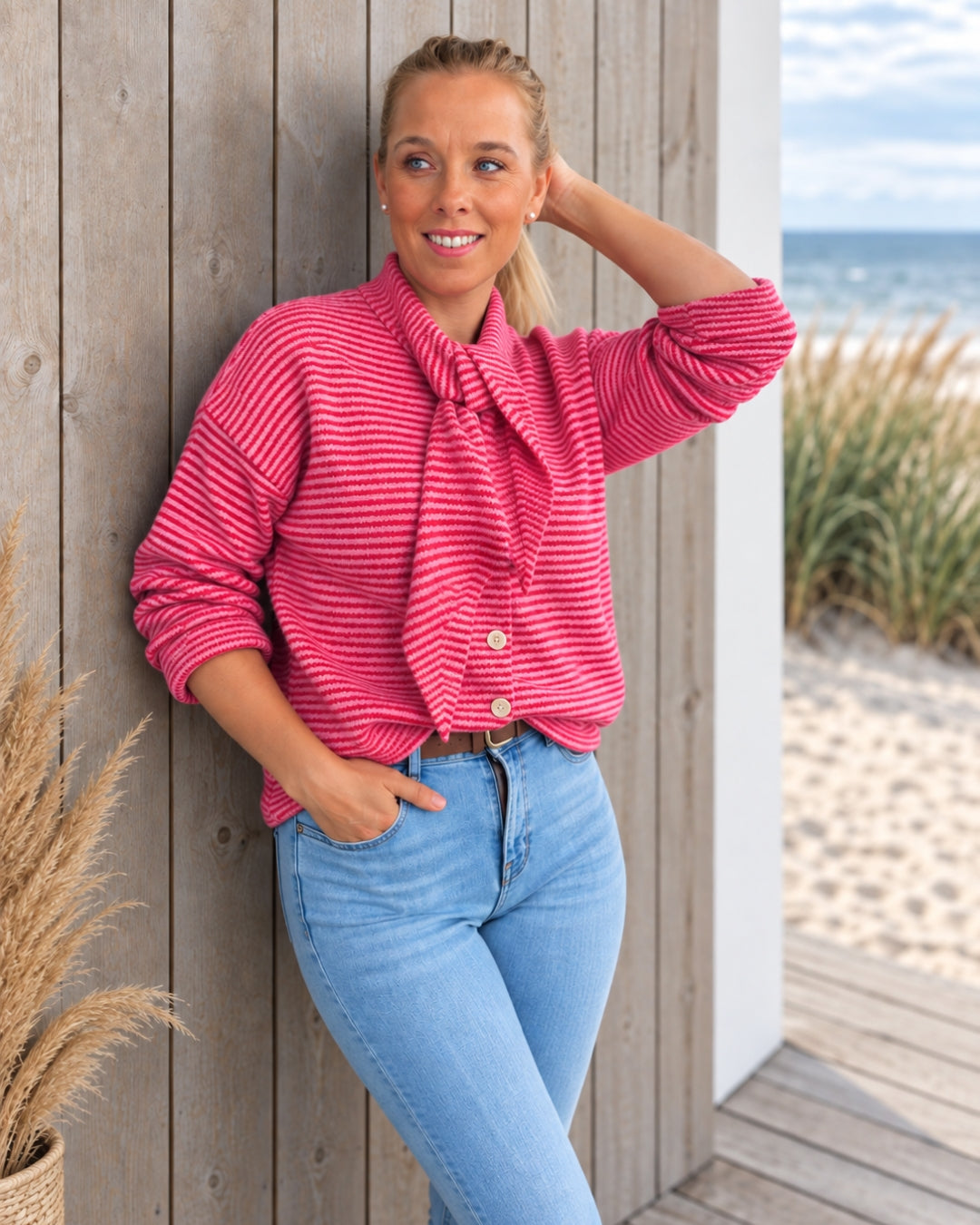 Strickjacke mit Schalkragen – Pink