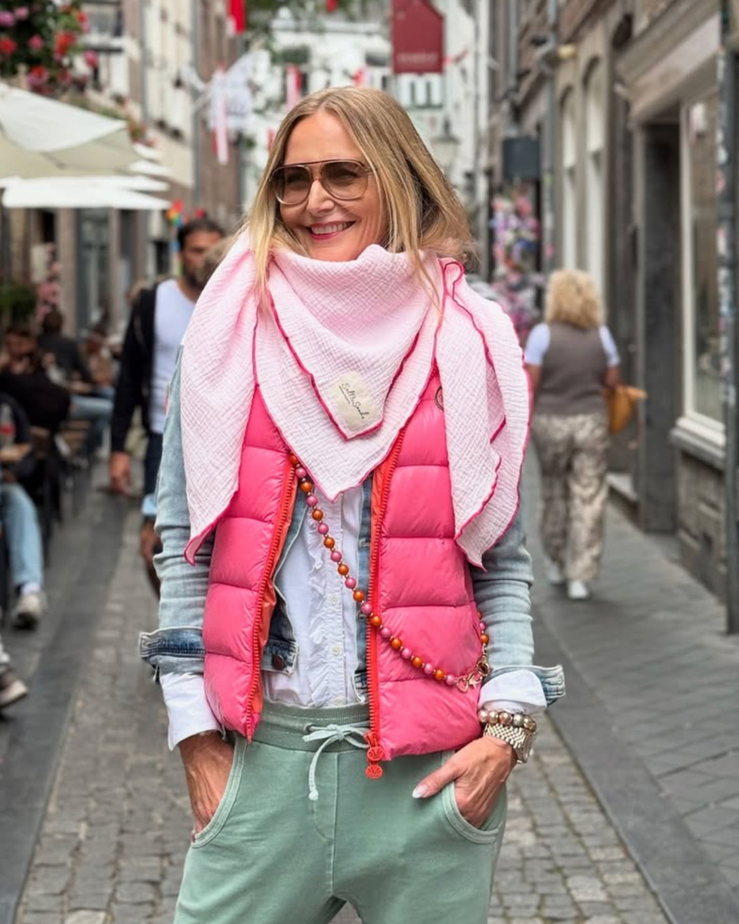 Musselin Tuch Damen l Rosa mit Pink