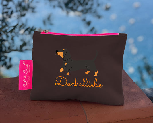Kosmetiktasche aus Baumwoll Canvas l Braun Dackelliebe