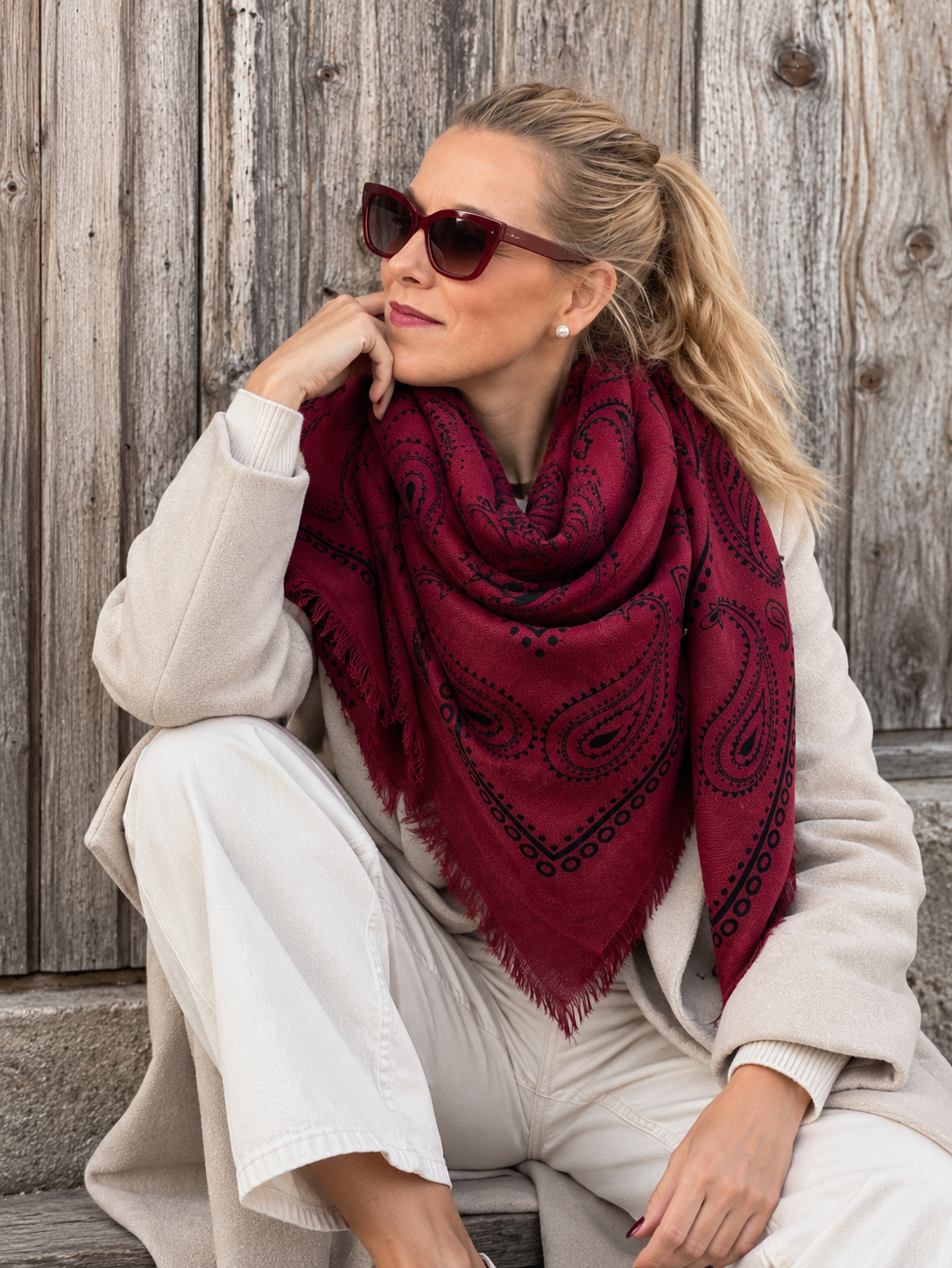 Paisley Schal XL - bordeaux 135 x 135 cm