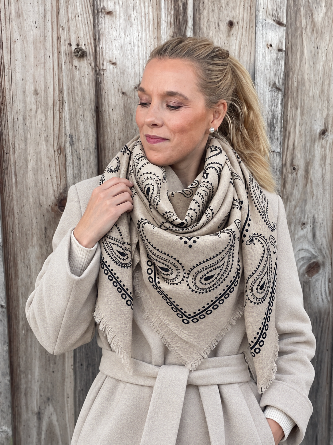 Paisley Schal XL - beige 135 x 135 cm
