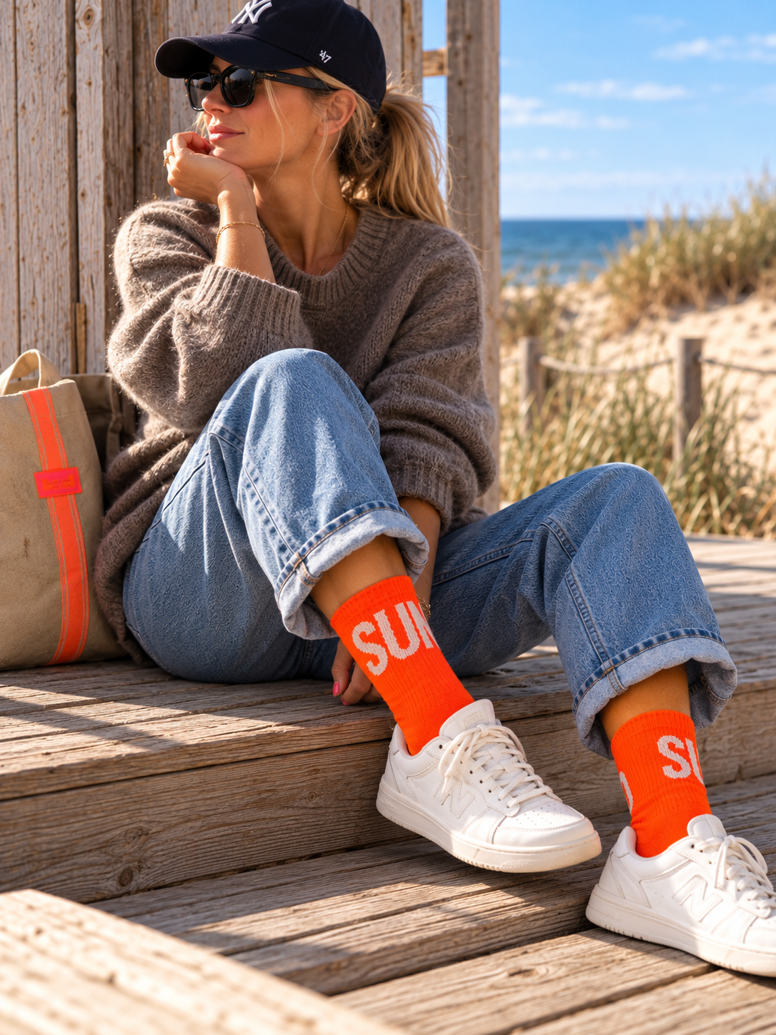 SUN Socken – Neonorange mit Statement-Schriftzug