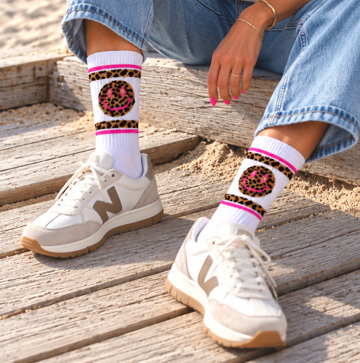 Leo Smiley Sportsocken Weiß Neonpink | Tennissocken