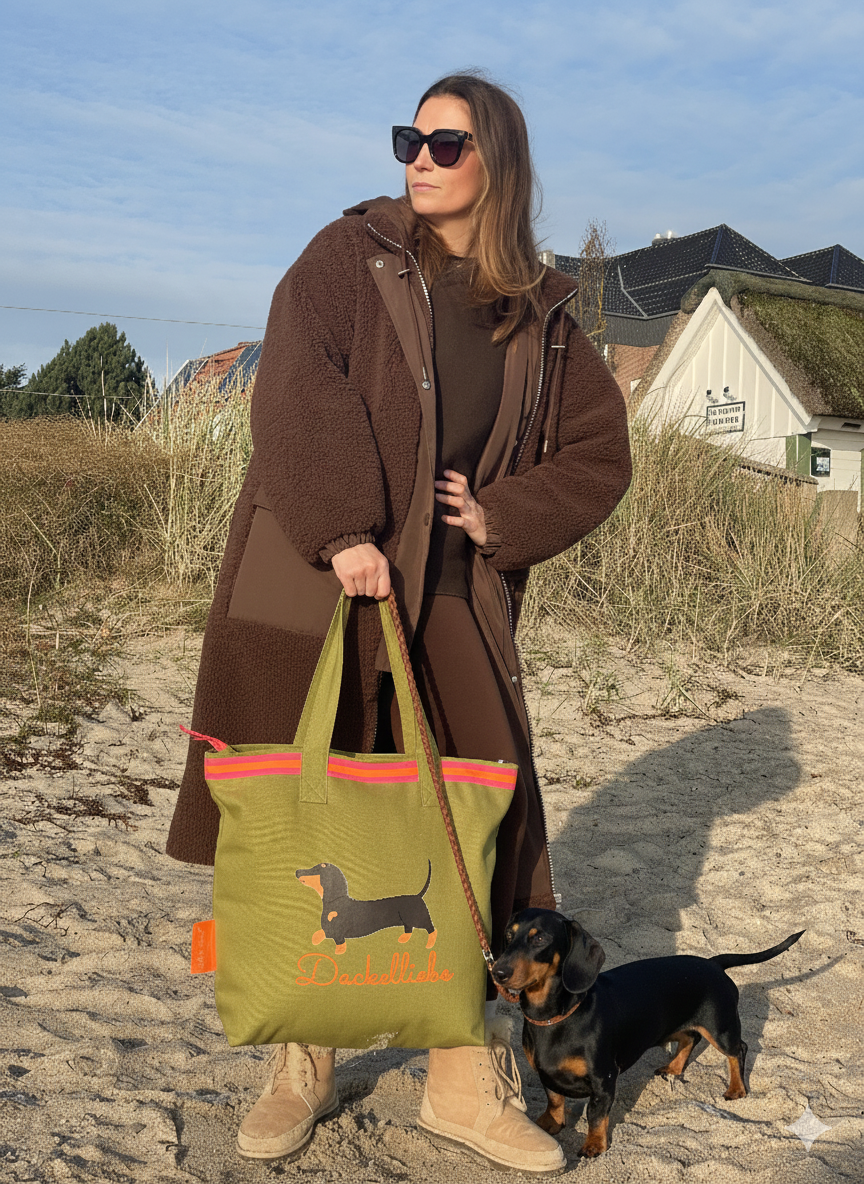 Canvas Shopper Tasche oliv Dackelliebe